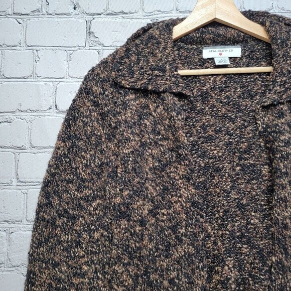 Real Clothes Wool Blend Brown Blended Color Open Cardigan Sweater Size L - Picture 4 of 11